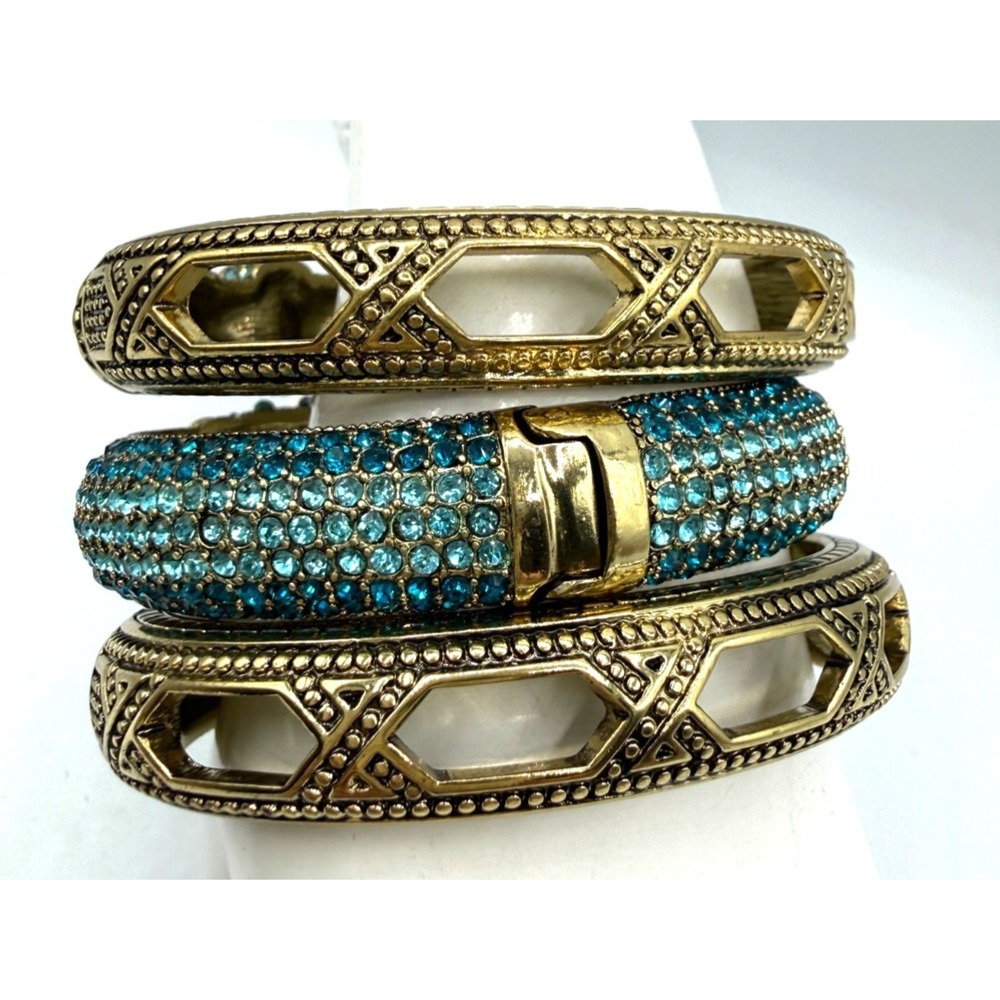 Heidi Daus Triple Play Crystal Bangle Bracelet 3 pc BLUE SZ S/M STUNNING BLUES! - Picture 6 of 12